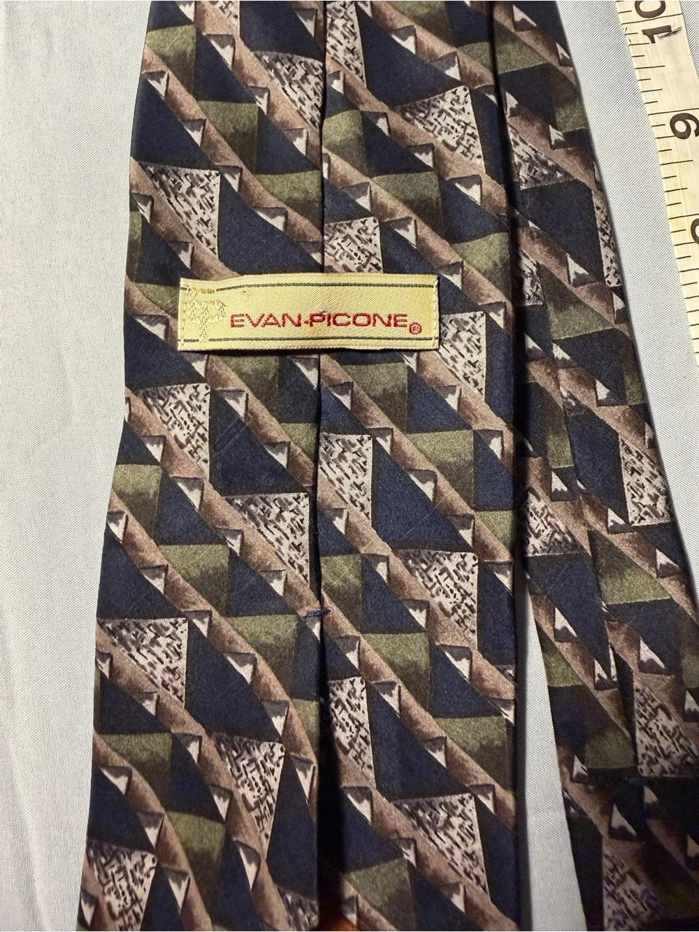 Evan Picone Men's Geometric Pattern Tie in Navy, Olive & Brown
